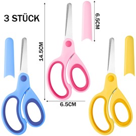 CONJURAIDE 3 Stück Linkshänder Schere Kinder, 14.5cm Kinderschere Schere Linkshänder Bastelschere Kinder Set Papierschere mit Stumpfer Spitze Sicherheitsschere Haushaltsschere für Schule Büro