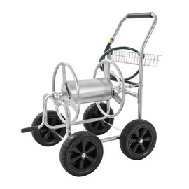 Happybuy Hose Reel Cart, Holds Up to 300 ft of 5/8” Hose, Mobile Garden Water Hose Carts with 4 Wheels, Heavy Duty Powder-Coated Steel, Outdoor Storage Basket for Lawn and Garden
