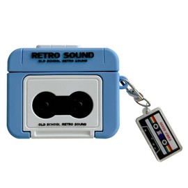 SCQYCWA Headphone Case for Airpods 4th Generation,Cute Cartoon 3D Creative Retro Tape Recorder Design,for AirPods 4 ​with Keychain (Blue)