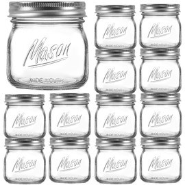 Ieavier 12PCS Wide Mouth Mason Jars 16oz with Airtight Lids and Bands, Canning Jars with Crystal Glass for Food Storage, Spice Jars, Canning, DIY Projects, Jam, Jelly, Honey, Preserving, Drinking
