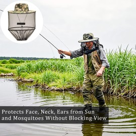 1-Piece Mosquito Head Net Hat with Removable Netting: Works as Beekeeper, Fishing, Camping Hat; Portable Midge Face Cover for Outdoor Hiking Green