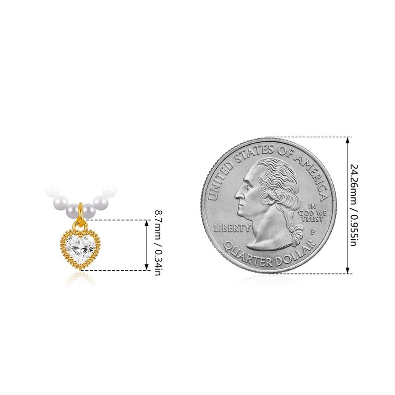Pearl Necklaces for Women Heart Cubic Zirconia Pendant Necklace Pearl