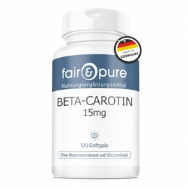 Fair & Pure Beta-Carotene Softgels 15 mg Daily Dose, Pack of 120, Dietary Supplement without Additives, Made in Germany