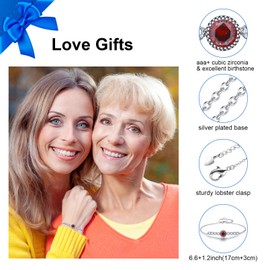 HUABOLA CALYN Mothers Day Gifts for Mum/Daughter/Nana, Silver Bracelet for Women, Adjustable Birthstone Bracelets Gifts for Grandma Mum Granddaughter Mothers Day Jewelry Birthday Gifts (a-garnet)