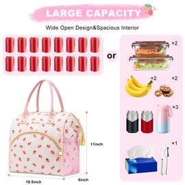 Strawberry Lunch Bag Women, Wide-Open Cute Lunch box for Teen Girls, Leakproof Insulated Lunch Bags, Reusable Lunch Tote adult lunchbox for Work School Picnic (Cute Little Strawberry)