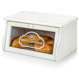 Red Co. 14”x 7” Rubberwood Bread Storage Box with Acrylic Front & Knob Handle, White