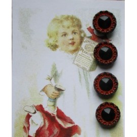 Set of 4~ Vintage 1/2"  black orange  Lace painted Edge Glass Buttons ~NOS