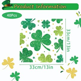 40 Pcs St Patricks Day Napkins Lucky Green Irish Happy St Patrick’S Day Dessert Green Shamrock Napkins Birthday Wedding Party Home Bar Use Cocktail for Irish Party Supplies
