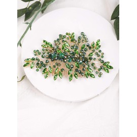 Anglacesmade Bridal Emerald Hair Comb Green Crystal Hair Piece Wedding Hair Accessories for Women and Girls (Green)