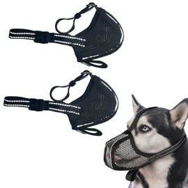 Katyjun Pack of 2 muzzles for large dogs, breathable reflective muzzles for dogs, adjustable poison bait protection dog