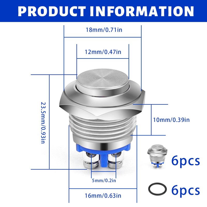 LPZMPZ Push Button 16 mm Momentary Push Button Waterproof Momentary