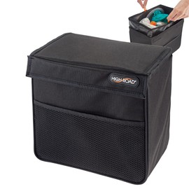 High Road TrashStand Weighted Car Trash Can with Lid and Removable Leakproof Liner - Universal Fit Behind Center Console in Back Seat - Holds 2 Gallons of Car Garbage
