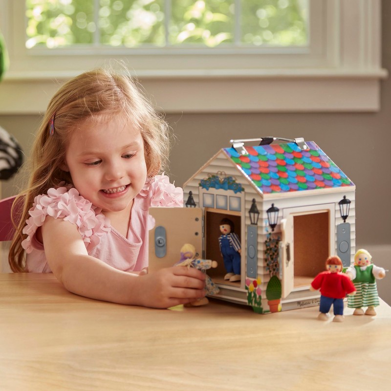 Melissa & Doug Take-Along Wooden Doorbell Dollhouse, Doorbell Sounds, Keys,