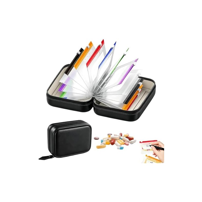 Waterproof Pill Pouch Set, Pill Organizer Binder with 14 Color-Coded
