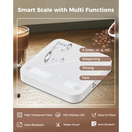 Tuni S1-WP Mini Coffee Scale with Timer, Rechargeable Digital Espresso Scale with Auto Timing, 0.1g/2kg Accurate Scale for Espresso and Pour-Over Coffee