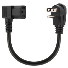 Short 1Foot Nema 5-15P Right Angle to IEC 320 C13 Right Angled Power Cord, US 3-Prong Male to Right Angle IEC Female AC Power Cord, SJT 16AWG