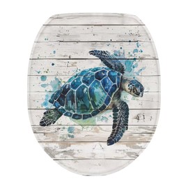 Garucesta Toilet Seat Lid Cover Ultra Soft Flannel Fabric Toilet Lid Cover Super Water Absorbent Dry Quickly 17.3'' x 13'' Bathroom Accessories Home Decoration, Watercolor Sea Turtle Wood Grain