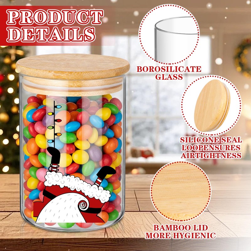 Suclain 6 Pcs Christmas Glass Storage Jars with Lid 19