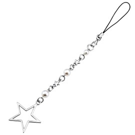 XIHIRCD Star Phone Charm, Silver Phone Chain Star Pearl Cute Phone Strap Aesthetic Decorative Y2K Phone Lanyard String Accessories for Women Girls Keychain Bags Decoration