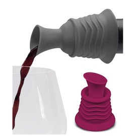 Wine Stopper and Pourer 2 Pack – Pink and Gray Silicone Wine Accessories to Serve Wine More Easily by Simply Charmed