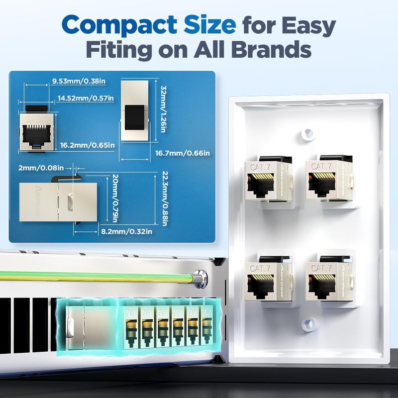 AMPCOM CAT7 Keystone Coupler, 2-Pack Pass Through RJ45 Keystone Jack,