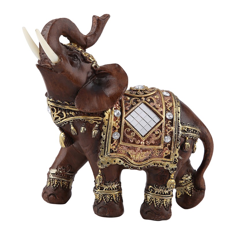 Lucky Feng Shui Wood Grain Elephant Statue Sculpture Wealth Figurine