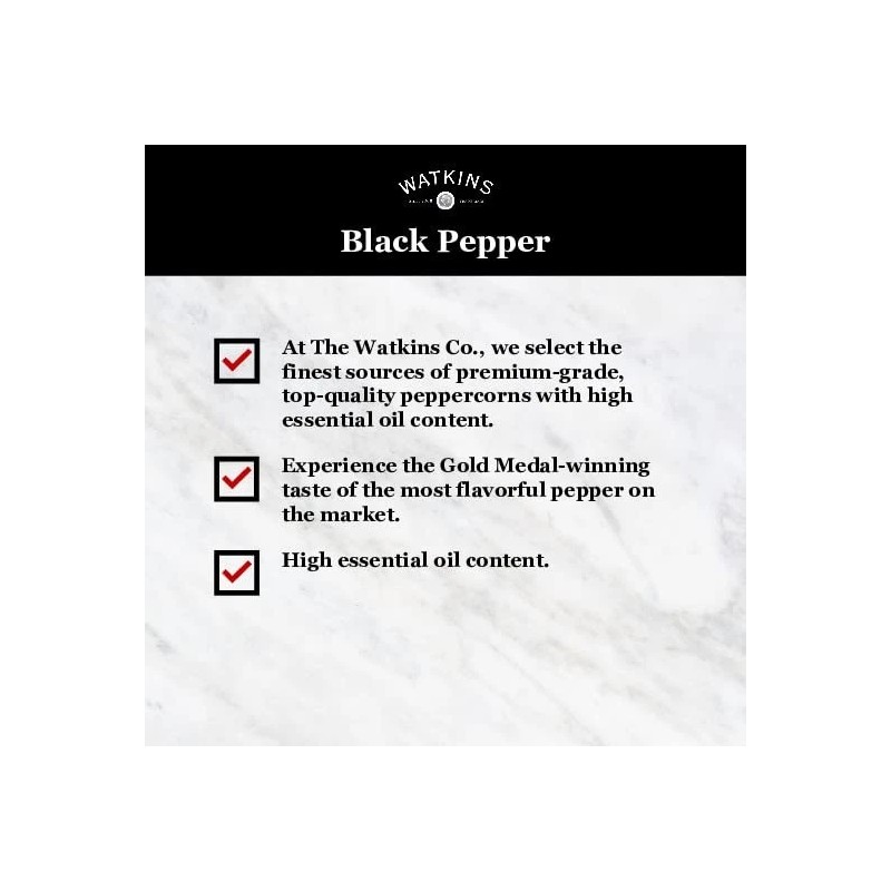 Watkins Organic Black Peppercorn Grinder 2.6 Oz Non-gmo Gluten Free