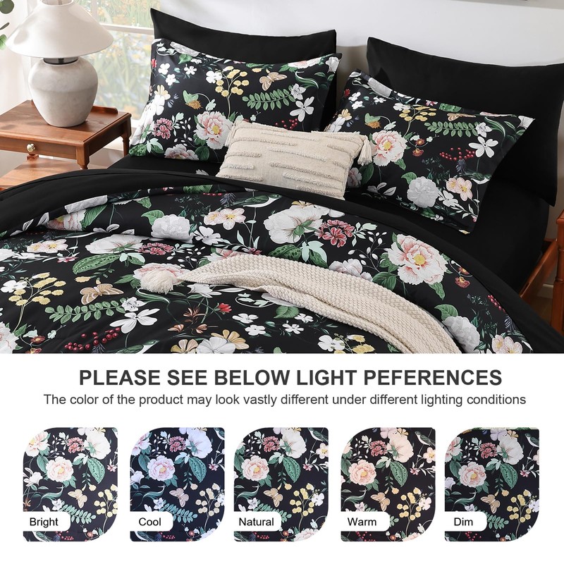 Anibedding 7Pieces Floral Queen Size Comforter Set, Garden Plant Flower