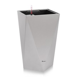 Dexceder 20 Inches Tall Self Watering Planter Diamond Metallic Matte Indoor Outdoor, Thickened Rhombus Large Floor Standing Flower Plant Pot with Water Level Indicator (Gray)