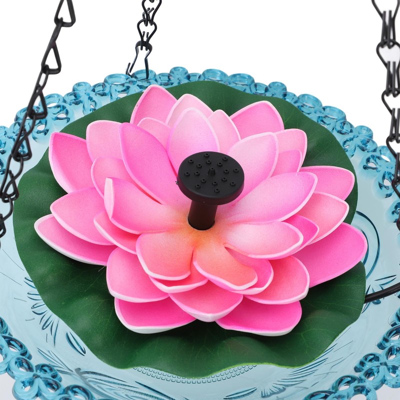 Solar Hanging Bird Bath with Flower Leaf Design, Plastic Bird