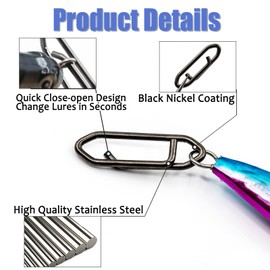 Fishing Clips Power Clip, 50pcs Speed Clip for Fishing Lure Quick Change Connector Link Split Rings Snaps Saltwater Freshwater Black Nickel #2