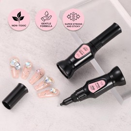 GELLAKTIK 1 Pcs Rhinestone Glue for Nails: 10ml Super Strong Adhesive Nail Glue for 3D Nail Art Design,Updated with Brush Pen Tip Precise for Nail Charms Gems Jewels Diamonds Decorations Cured