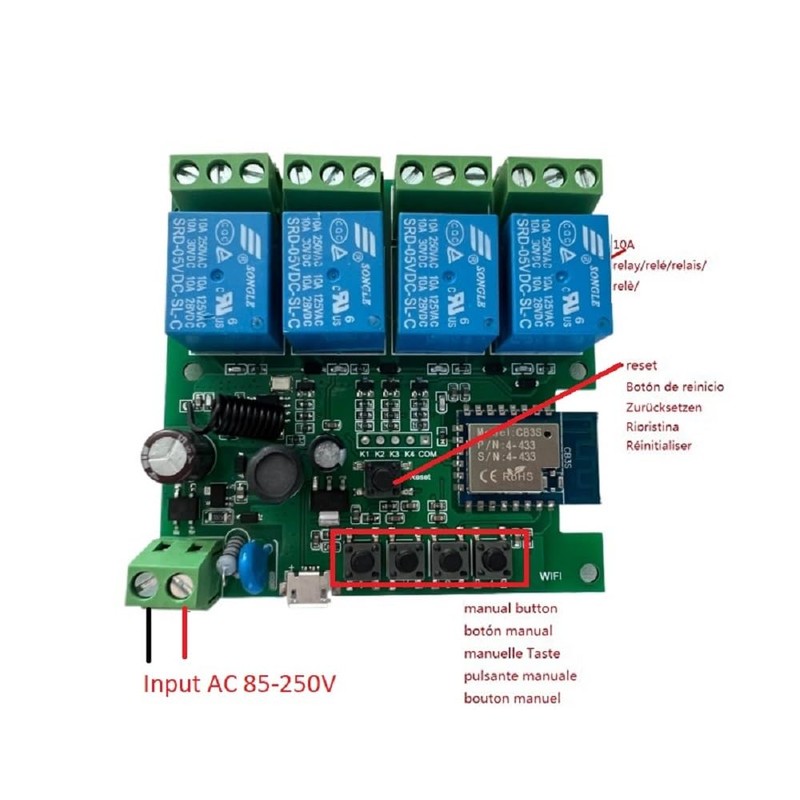 MHCOZY 4 Channel USB 5V AC 85-250V Smart WiFi Wireless