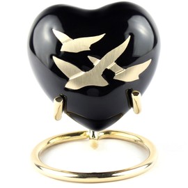 Birds Heart Urns for Human Ashes - Heart Urn for Baby Girl Ashes, Adult Human Urn for Women Ashes, Heart Shaped Cremation Urns for Ash Remains (Black)