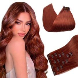 Belaved Clip in Hair Extensions Auburn Human Hair Clip in Extensions 16 Inch Remy Hair Extensions Clip Ins Straight Clip in Real Human Hair 70g 7pcs #135