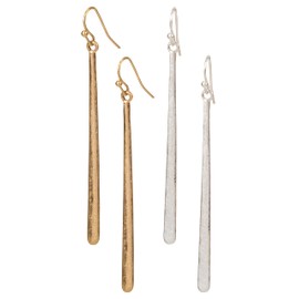 SPUNKYsoul Handmade Artsy Boho Bar Matte Minimalist Stick Gold and Silver Drop Dangle Fashion Earrings for Women (2 Pack Stick Gold/Silver)