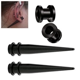 FANBODTA Stainless Steel Ear Gauge Taper Stretching and Single Flare Plugs Flesh Kit (1G - 7mm) 2 Tapers & 2 Steel Tunnels (4 Pieces) Tunnels Ear Stretching Kit Gauges Plugs