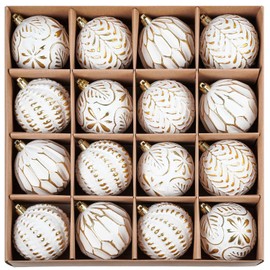 SVNVIOZ White Gold Christmas Baubles Decorations, 16Pcs 8cm Christmas Tree Ball Ornaments Set, Xmas Tree Decorations Shatterproof Christmas Balls for Christmas Tree Decoration