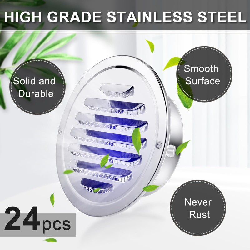 Zonon 24 Pcs Stainless Steel Soffit Vents 4 Inch Round
