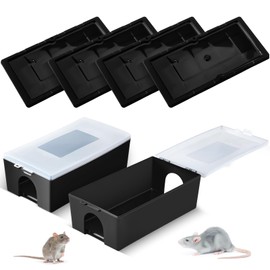 Qualirey 6 Pcs Mouse Traps Includes 4 Mouse Glue Traps and 2 Protect Mice Bait Station for Indoor Outdoor Small Mice Insects Rodent Bug Non-Toxic Pets Chirdren Safe Keep Rat Away