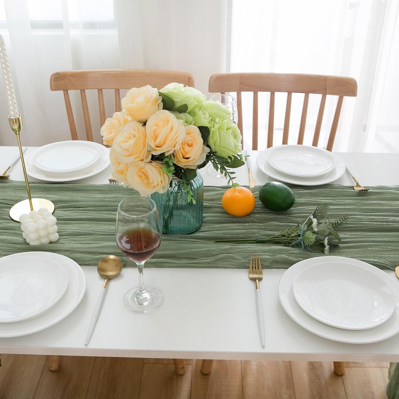 CHUQING Cheesecloth Table Runner Sage Green 27 x 118 Inch