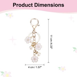 PATIKIL Flower Keychain Charm, Cherry Blossom Enamel Key Chain Cute Floral Keyring Pendant with Lobster Clasp for Women Girls Key Handbag Backpack Bag Accessories, White
