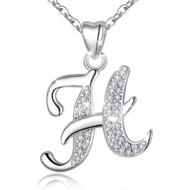 Aeonslove Ladies’ Letter Chain, Silver Necklace, Letter Chain with Letter Pendant, Alphabet Letter, Initial Pendant, Jewellery Gift for Girls, Silver, H