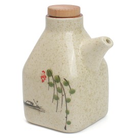 Soy Sauce Dispenser Ceramic, Japanese Style, Large Leakproof Vintage Bottle Holder Container with Cork Stopper for Oil Vinegar Condiment Liquid Barbecue Cooking Kitchen, 300ml