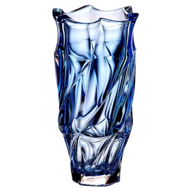 Czech Bohemian Crystal Glass Vase 12''-Height Blue Decorative Gift Elegant ''Flamenco'' Design Gorgeous Centerpiece Flower Vase Classic Crystal Glass