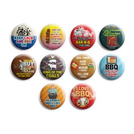 Creanoso Funny Barbecue Sayings Button Pins (1-Set X 10 Buttons) - Stocking Stuffers Premium Quality Gift Ideas for Children, Teens, & Adults - Corporate Giveaways & Party Favors