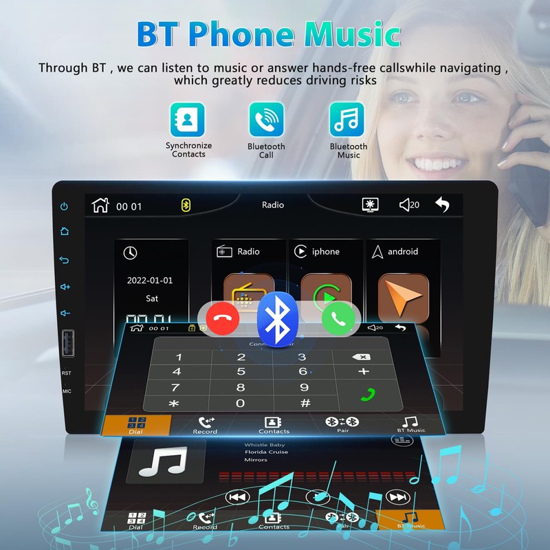 9 Inch Car Stereo Single Din Radio with Wireless Apple