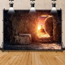 ChloropLastid Empty Tomb Backdrop Religious Easter Photo Shoot Backdrop 10x8ft Crosses Sunrise Holy Light Resurrection of Jesus Photography Backdrop Christianity Church Gathering Background Banner