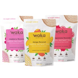 Waka Instant Tea Mix, 3 Bag Bundle - 100% Tea Leaves, No Additives, Unsweetened Tea Powders - Raspberry Flavored, Mango Flavored, Pomegranate Flavored Green (4.5oz Each)