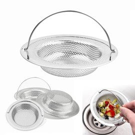 xlwen Stainless Steel Sink Strainer with Handle, Set of 4 Sink Strainers Stainless Steel with Handle, Sink Strainer with Handle, Sink Strainer Drain Sink, Ideal for Bathroom and Kitchen, 11 x 7.5 x 2